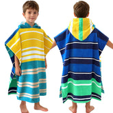VOOVA & MOVAS front view blue stripe poncho showing full coverage and playful design