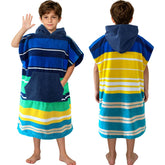 VOOVA & MOVAS front view of striped poncho showing full coverage and fast drying