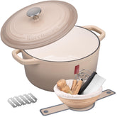 VORRINGARD front view of latte Dutch oven showing elegant enamel finish and capacity benefit