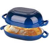 VORRINGARD front view blue Dutch oven showing stylish serving appeal and heat retention