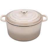 VORRINGARD front view of latte Dutch oven showcasing clean enamel and roomy interior