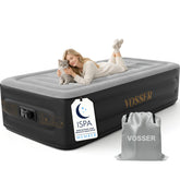 VOSSER front view of raised twin air mattress showing 18-inch height and comfort