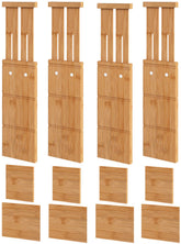 Vriccc front view of bamboo dividers set showing four dividers and eight inserts, tidy storage benefit