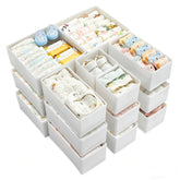 Vtopmart front view of 18-pack white fabric drawer bins shows organized set and space savings
