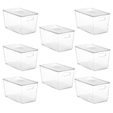 Vtopmart front view of eight clear stackable bins showing organized set