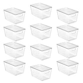 Vtopmart front view of 12-pack clear bins showing boxed set and lids for quick setup