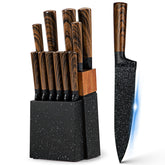 Vvwgkpk knife set front view showing full collection and wooden block for organized storage