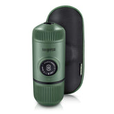WACACO Nanopresso front view in moss green showing compact design and portability