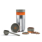 WACACO Pipamoka front view showing compact travel brewer and mug, convenient portability
