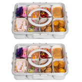 WACOI front view showing two white snack trays and packaging for easy identification and storage