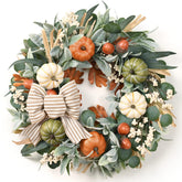 Waipfaru front view of 22-inch fall wreath adds welcoming curb appeal