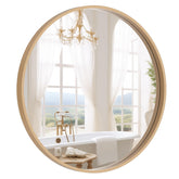 WallBeyond front view of 24-inch round mirror showing clean natural frame and benefit: stylish focal point