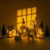 WANCHIY front view of full 13-piece village set, elegant seasonal centerpiece