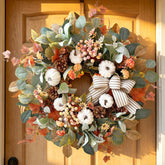 WANNA-CUL wreath on front door adding farmhouse curb appeal
