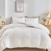 WARMDERN duvet cover front flat lay showing striped tufted design and clean finish