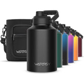 WATERSY front view of 1-gallon thermo jug showing sturdy build and handle benefit