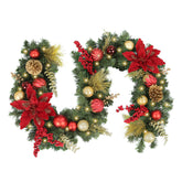 WBHome front view of garland showing full red and gold decoration for instant holiday impact