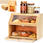 Wcatea bamboo bread box front view showing tidy countertop storage benefit