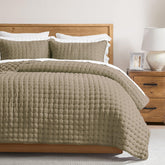 WDCOZY quilt set front view showing full king coverage and neat drape