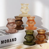 WDHODEC front view of 12 brown glass candlestick holders, elegant table upgrade