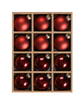WDS WONDROUS front view of red glass ball set showing elegant packaging and holiday appeal