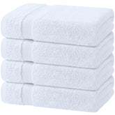 Wealuxe front view of folded white towels showing clean presentation and luxury