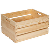 WEASATRY front view of unfinished pine crate showing clean lines and storage benefit