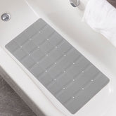 Webos front view of grey foldable silicone bath mat showing size and shape for safe footing