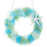 WeDoSoy sea glass wreath front view showing coastal charm and easy styling