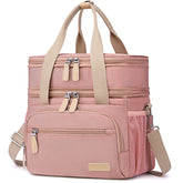 Weitars front view of pink lunch bag showing organized compartments and style benefit