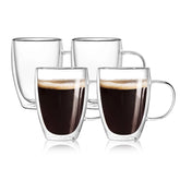 Wells clear 4-pack front view showing elegant transparent mugs and handles, great for display