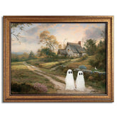 Wemandh gold framed front view showing ghost artwork and warm vintage tones for cozy decor