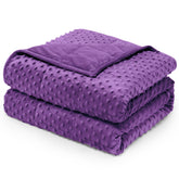 Wemore front view of purple 15 lb queen weighted blanket showing plush finish and even drape