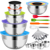 WEPSEN front view of full 25-piece set showing bowls and tools for organized prep