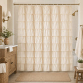 WestWeir front view showing full beige ruffle curtain and elegant coverage