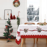 Wewoch front view of ribbon tablecloth showing festive look and easy styling