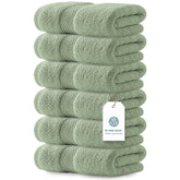 White Classic folded stack front view showing mint green towels and neat presentation benefit
