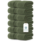 White Classic front view of forest green hand towel showing plush finish and color
