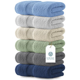 White Classic front folded stack showing multicolor towels and soft texture for fast-drying