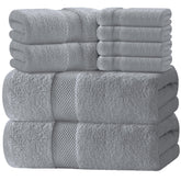 white classic front view of 8-piece set showing neat stacked towels and color