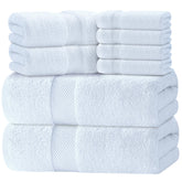 White Classic front view of folded towel set showing tidy hotel-style presentation and softness