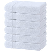 White Classic front view of six neatly stacked towels showing value
