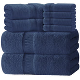 White Classic folded navy towel set showing neat presentation and instant bathroom upgrade