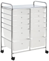 Whitmor chrome top front view showing sturdy workspace and organized drawers benefit