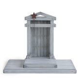 Willow Tree front view of wooden crèche showing elegant backdrop and display benefit