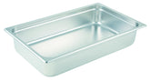 Winco full-size steam pan front view showing depth and durable finish