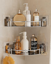 WingChoicE front view showing stainless steel corner shelf and triangular storage, durable organization