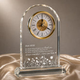 WinTaim glass clock front view shows clear arch and elegant timekeeping