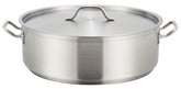 Winware Winco brazier front view showing durable stainless finish and whole pan benefit