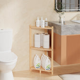 Wisuce bamboo corner shelf front view showing compact storage benefit
